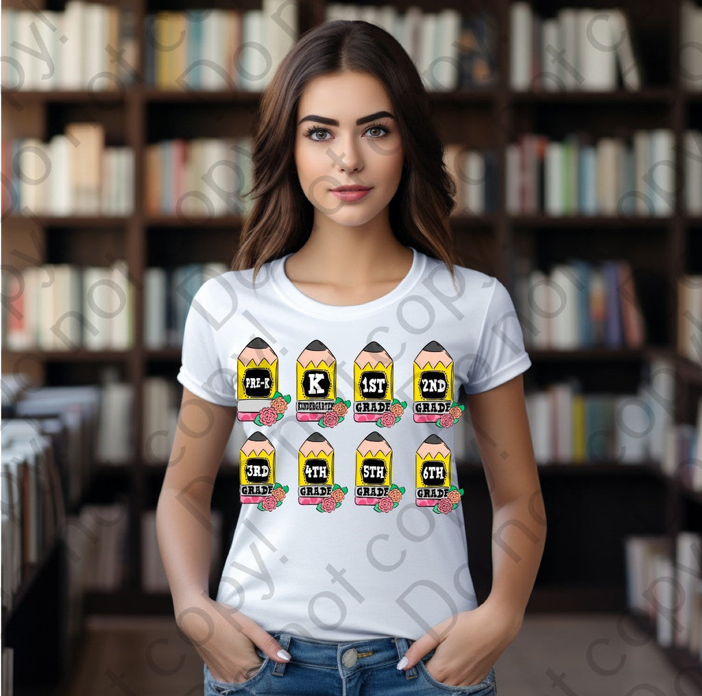 08-129 Pink pencils that start form pre-k to 6th grade Completed Tee