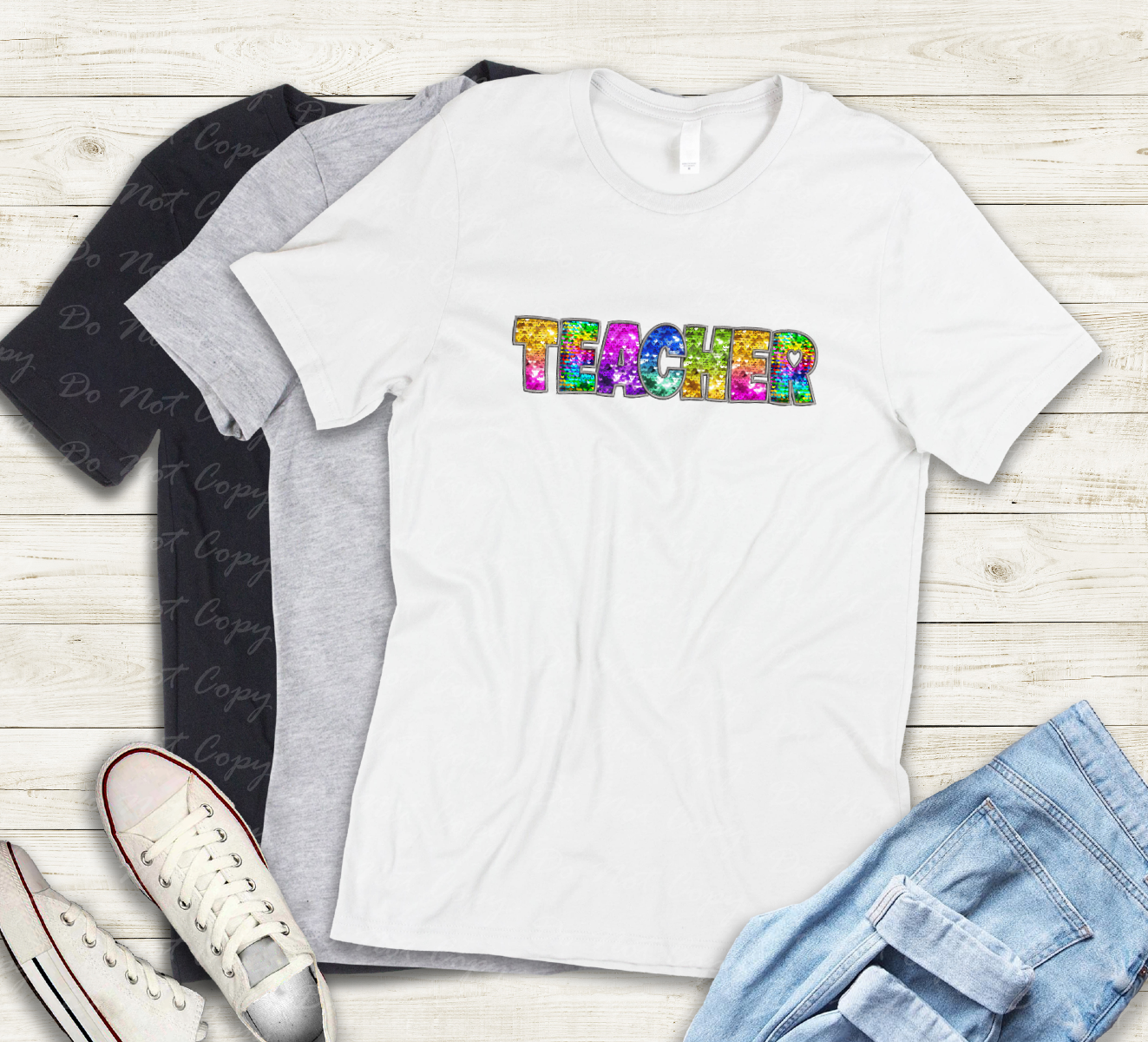 08-159 Teacher faux sequin Completed Tee