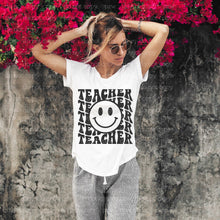 Load image into Gallery viewer, 08-16 Happy Teacher Stack Black Completed Tee
