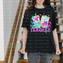 Load image into Gallery viewer, 08-17 Neon Teacher Life Doodles Completed Tee
