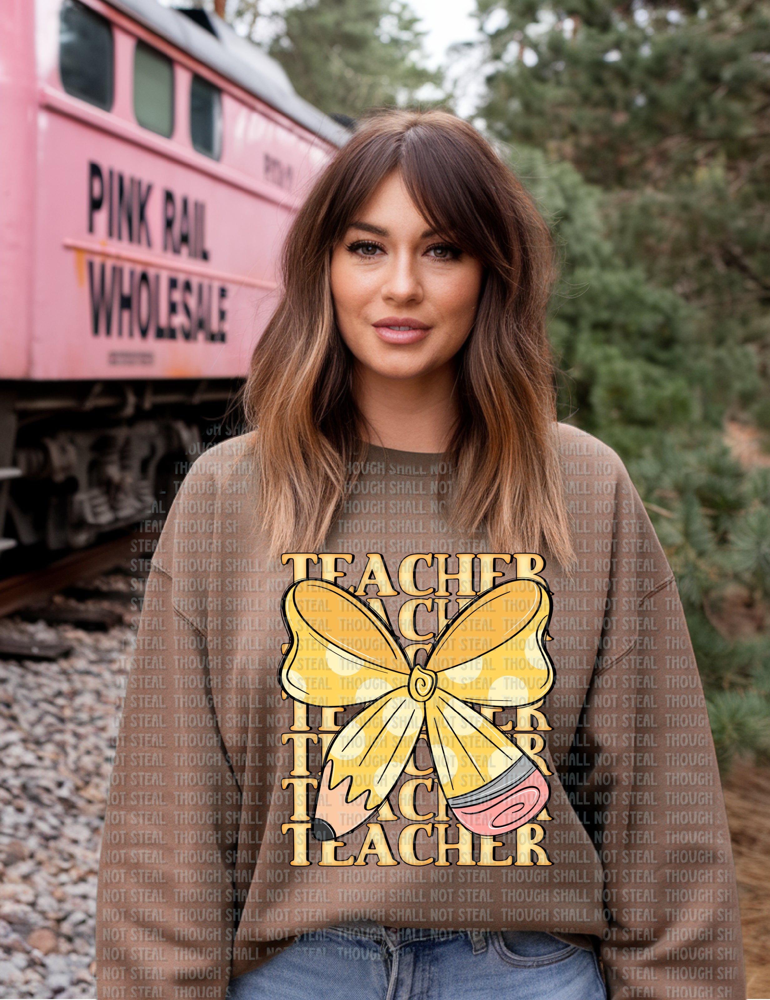 08-184 Stacked Teacher with Bow Completed Tee