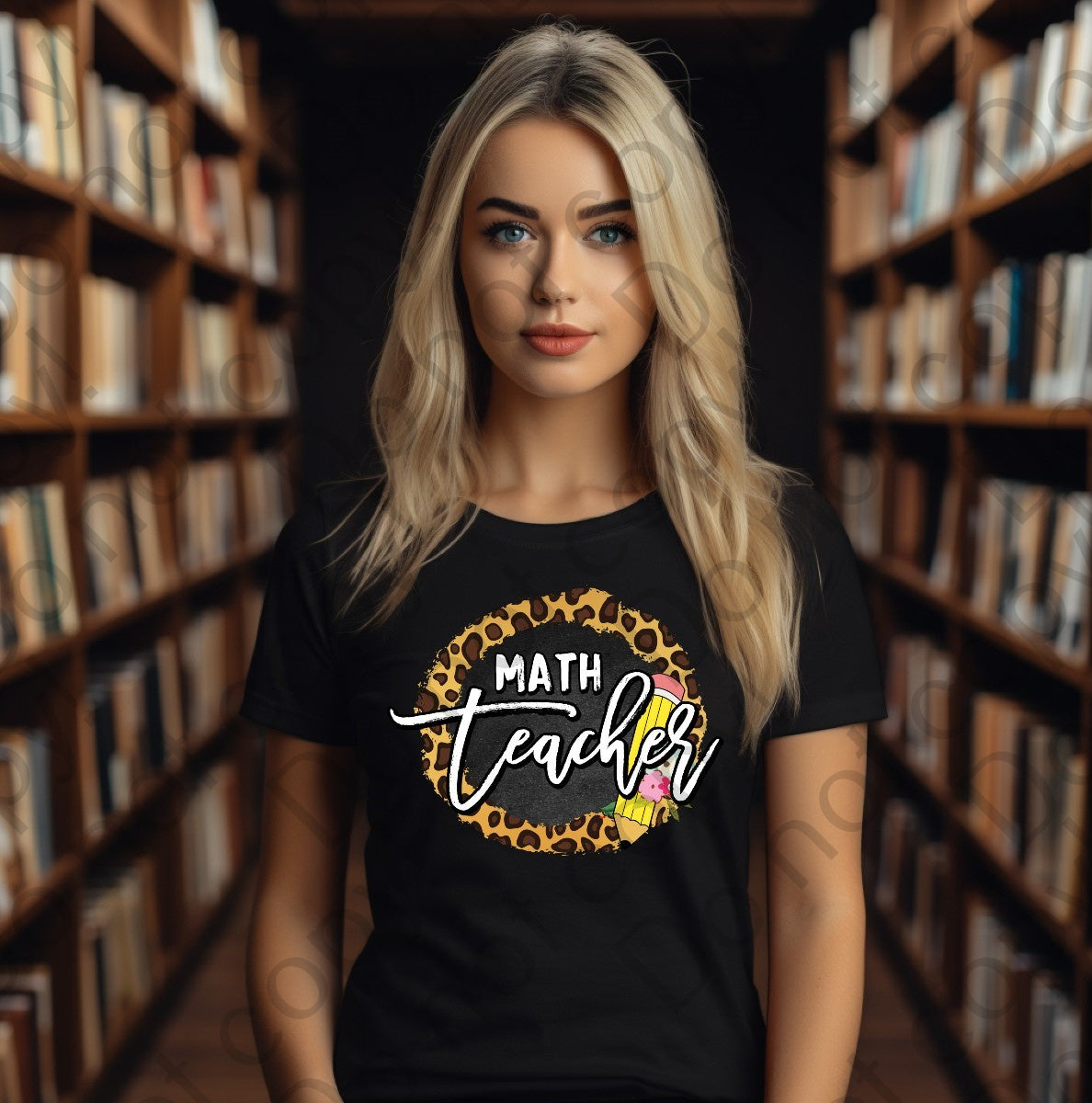 08-19-1 Math teacher with a pencil and a cheetah print background DTF TRANSFER ONLY