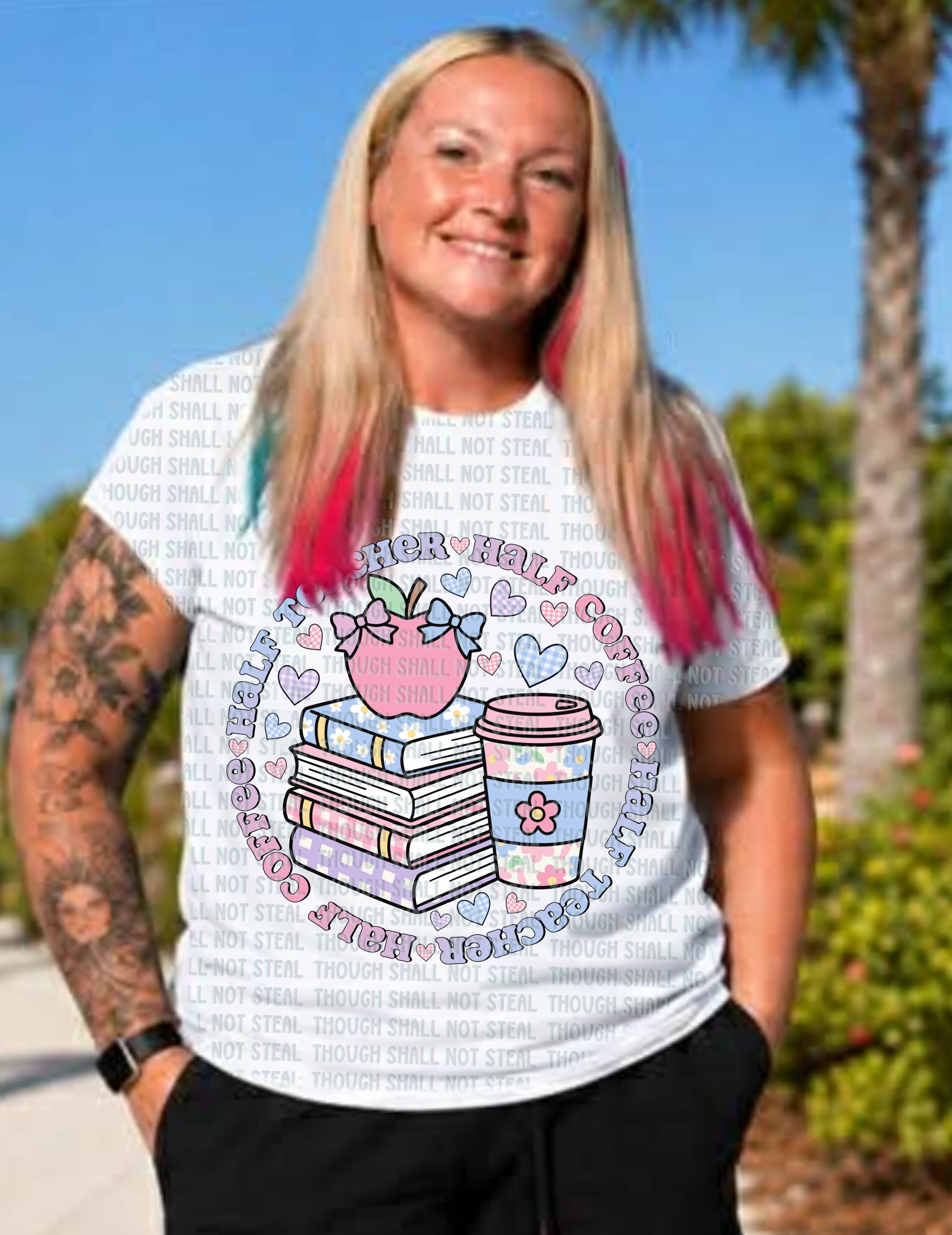 08-221 Half Teacher Half Coffee DTF TRANSFER ONLY