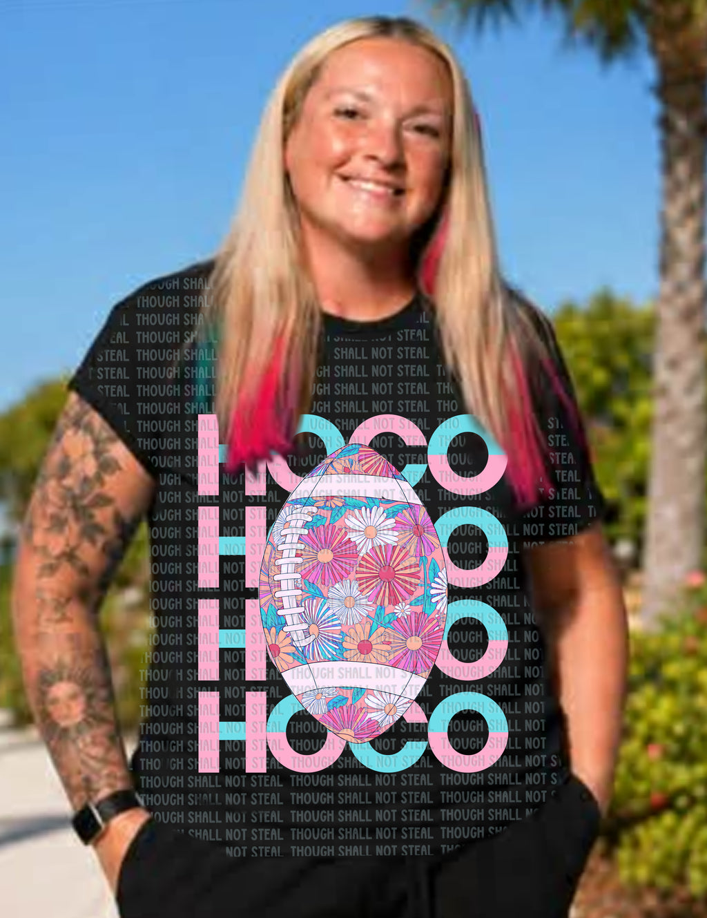08-227 Floral Football Hoco Completed Tee