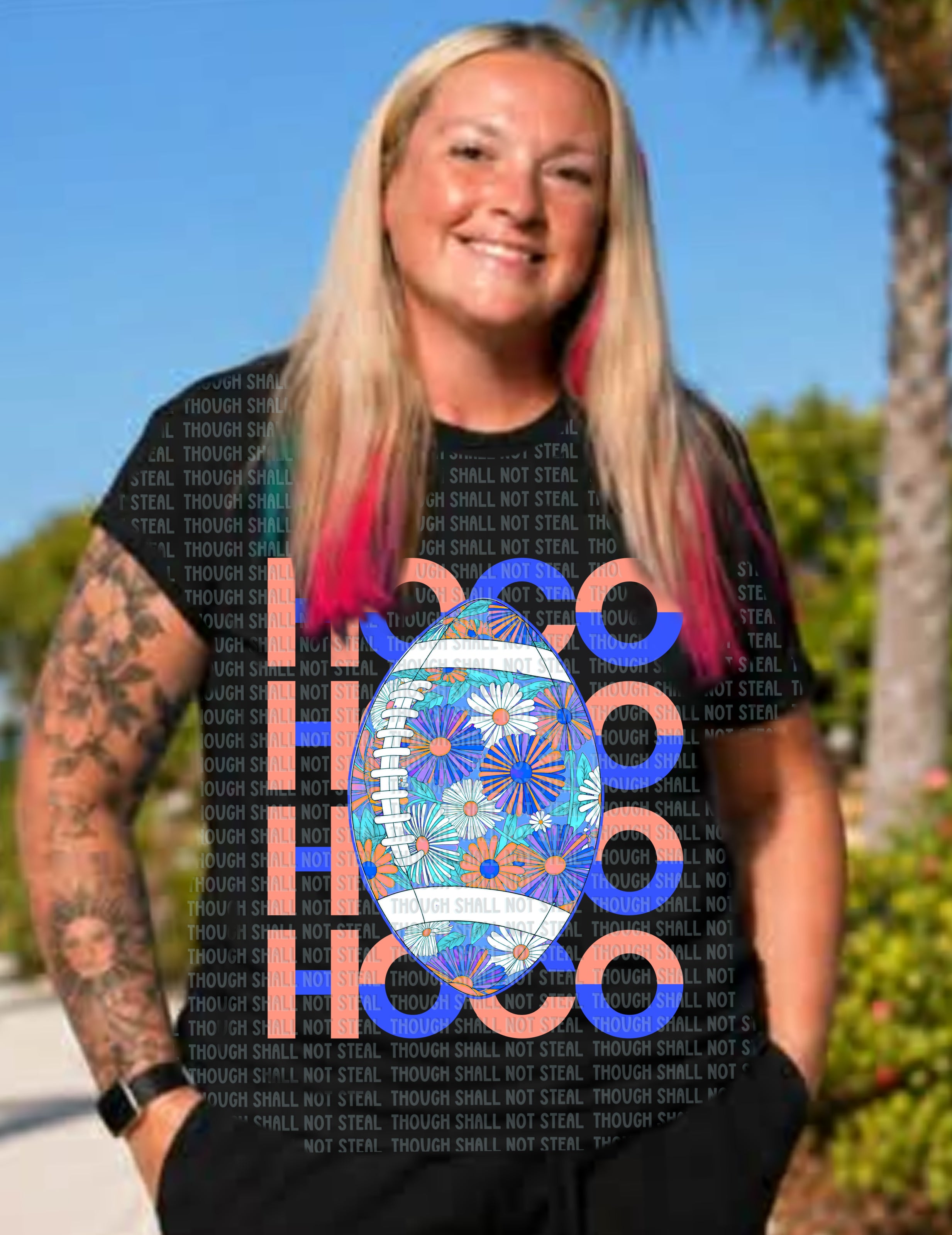 08-227 Floral Football Hoco Completed Tee
