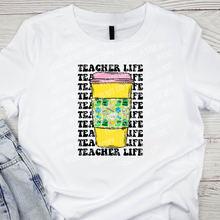 Load image into Gallery viewer, 08-39 Teacher Life Stack With Coffee Cup Completed Tee
