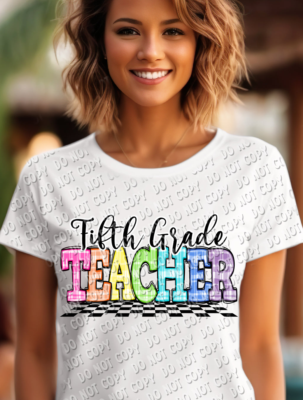 08-77 Plaid and Checker Teacher (choose grade level) -  DTF Transfer ONLY