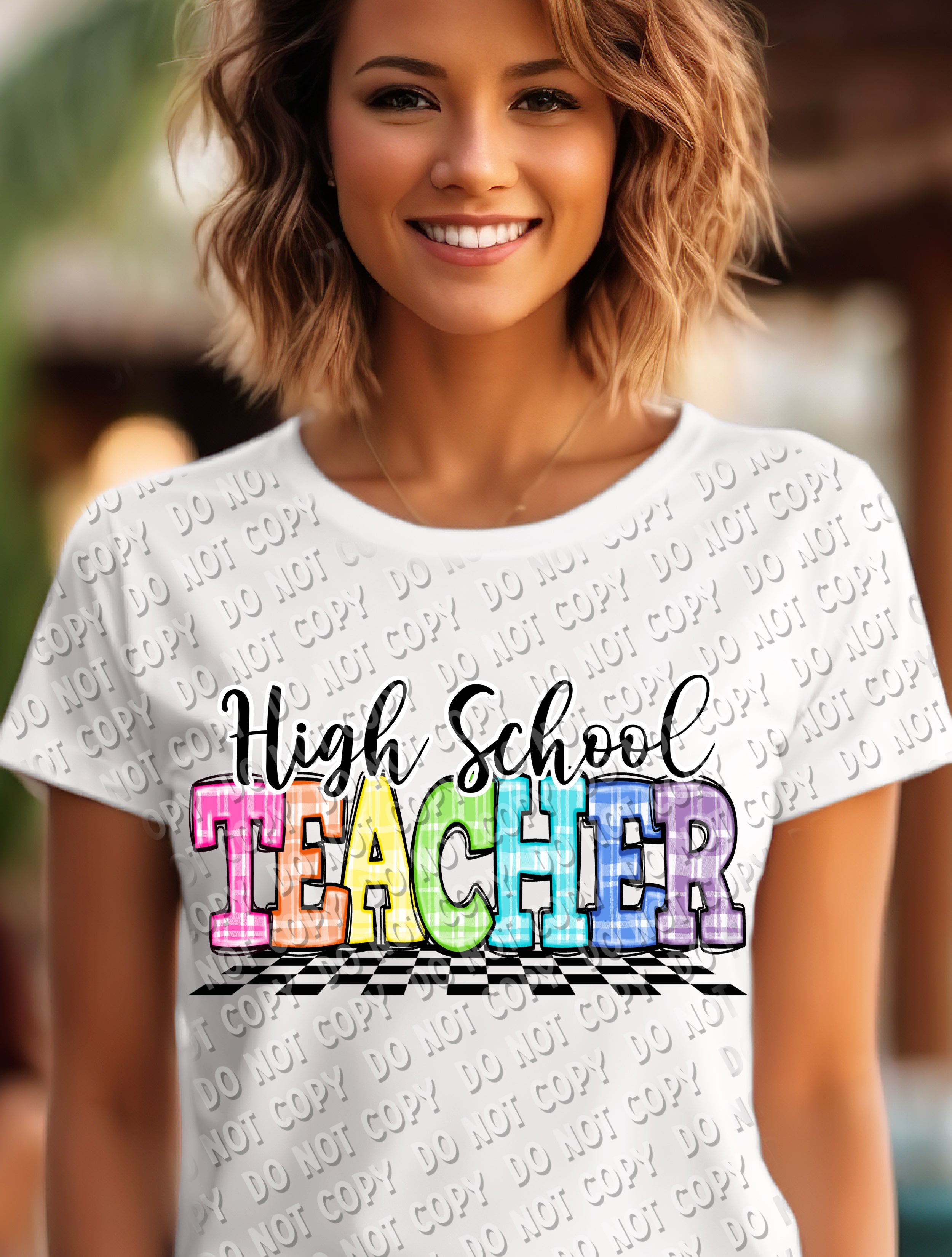 08-77 Plaid and Checker Teacher (choose grade level) -  DTF Transfer ONLY