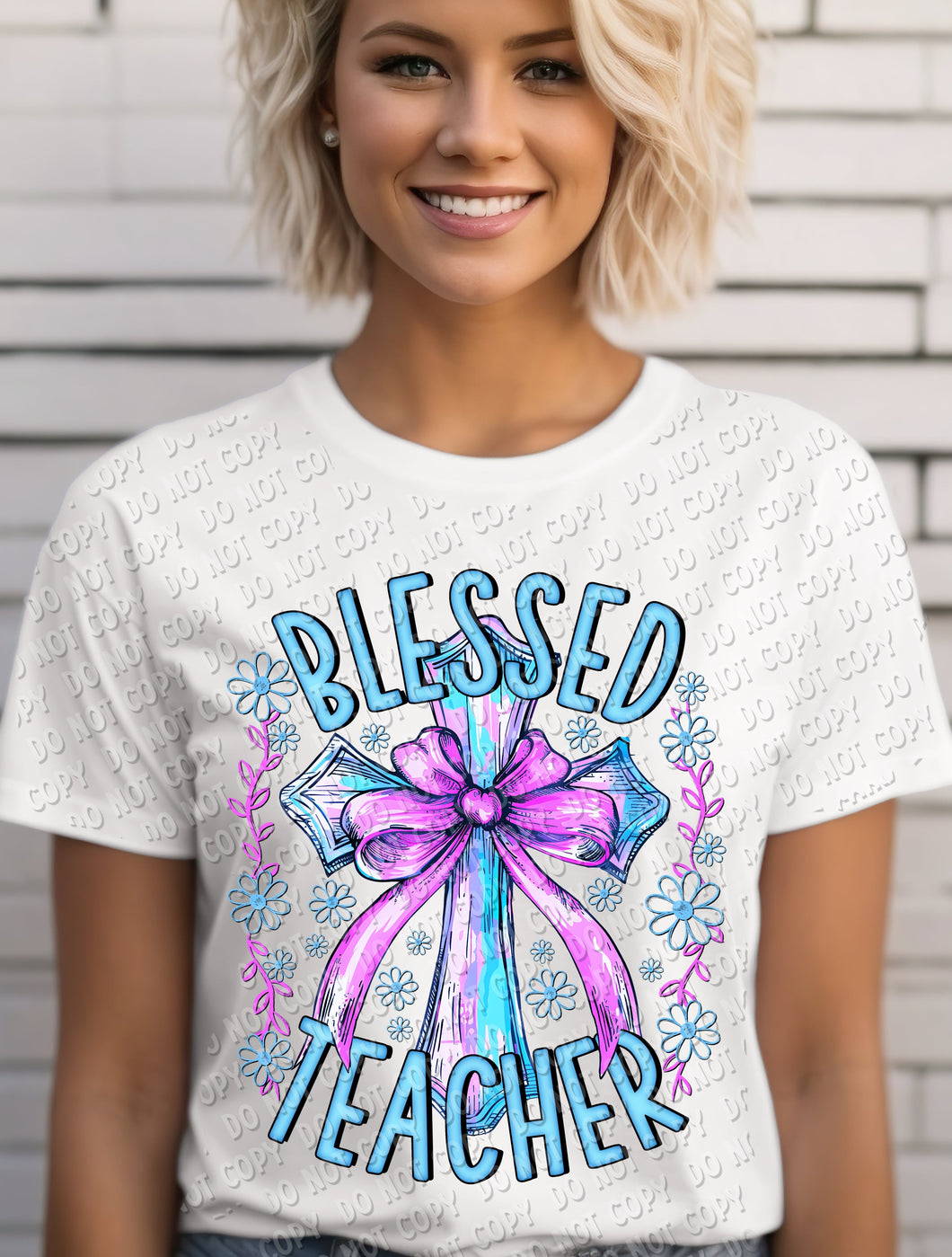 08-81 - Blessed Teacher - Purple Teal Completed Tee