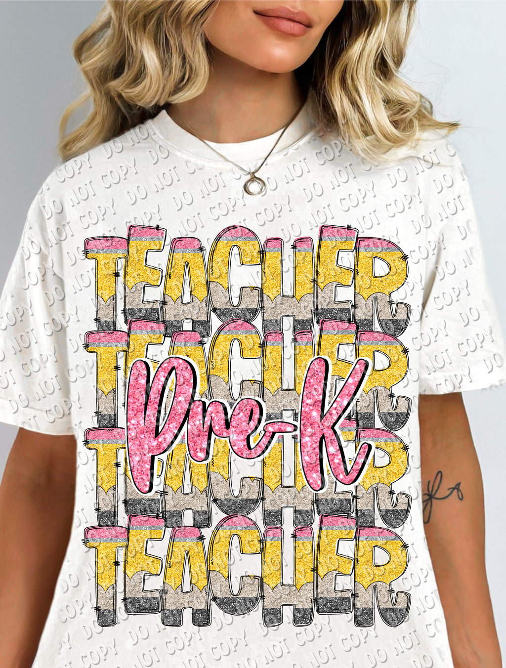 08-84 Teacher - Glitter Pencil (choose grade level) -  DTF Transfer ONLY