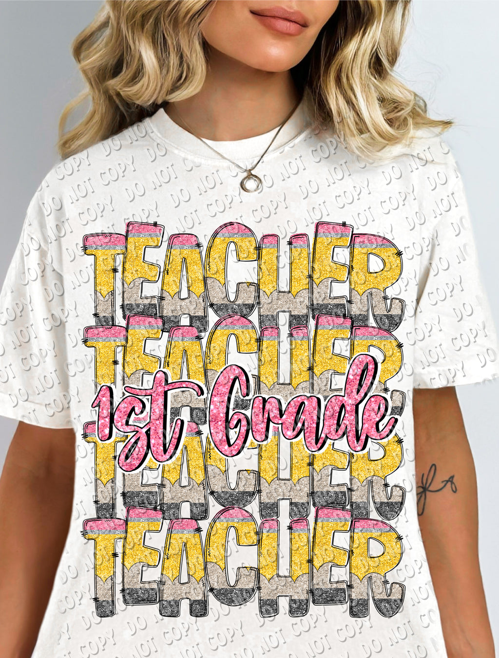 08-84 Teacher - Glitter Pencil (choose grade level) -  DTF Transfer ONLY