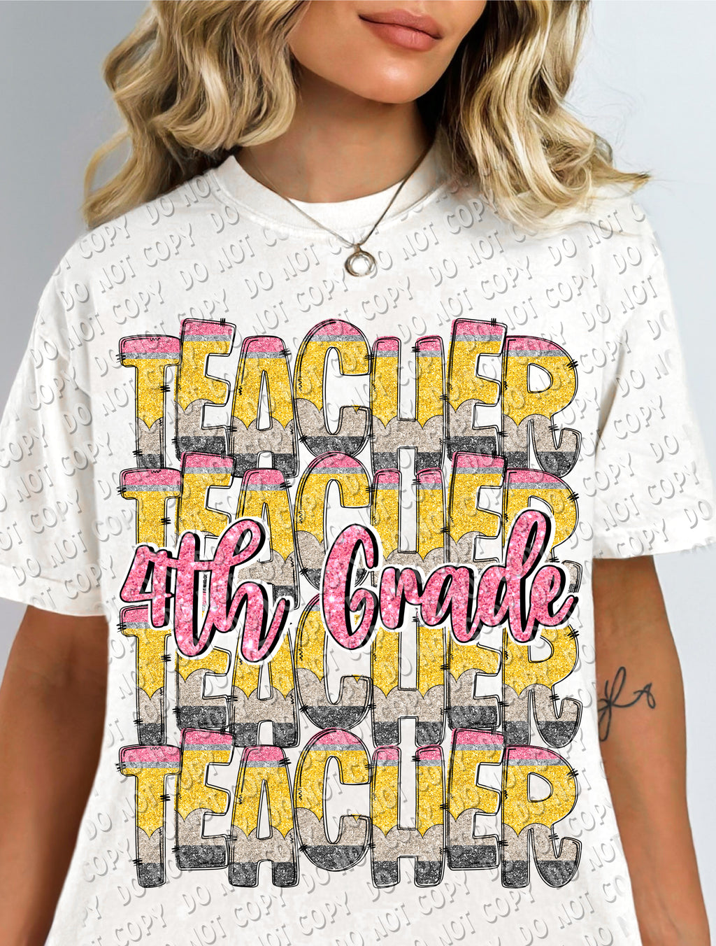 08-84 Teacher - Glitter Pencil (choose grade level) -  DTF Transfer ONLY