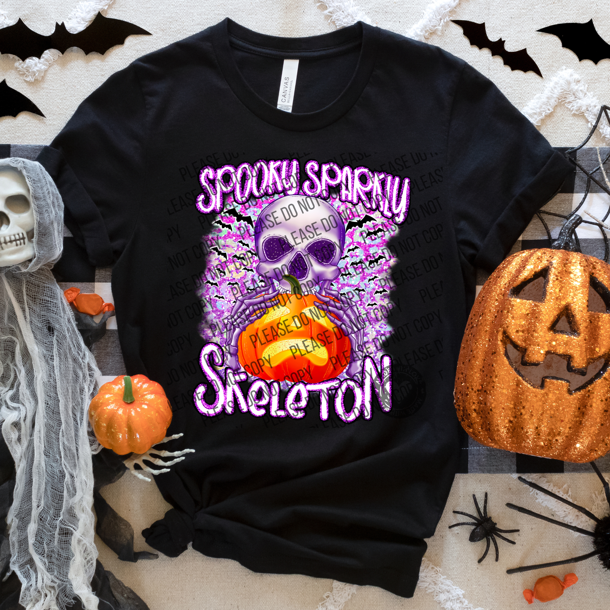 10-121 Spooky Sparkly Skeleton DTF TRANSFER ONLY