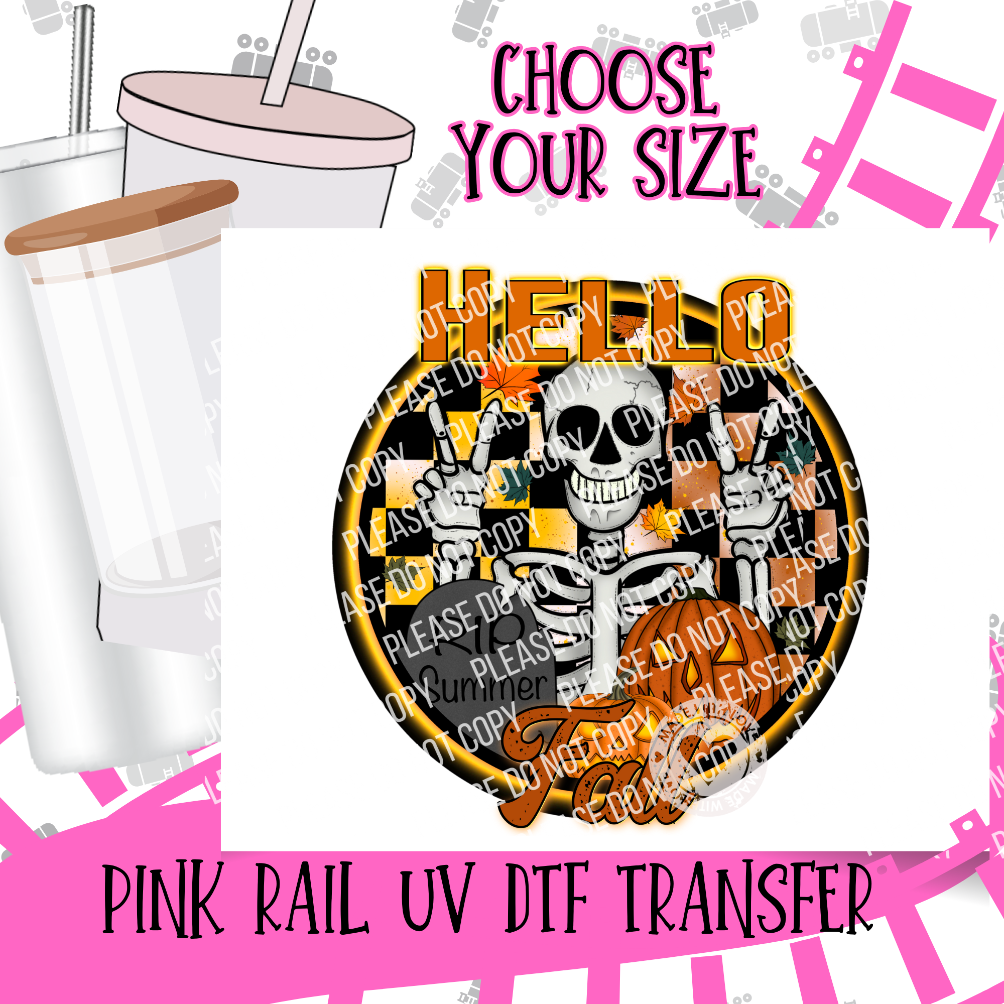 10-180 Hello Fall RIP Summer Retro Skeleton Completed Tee