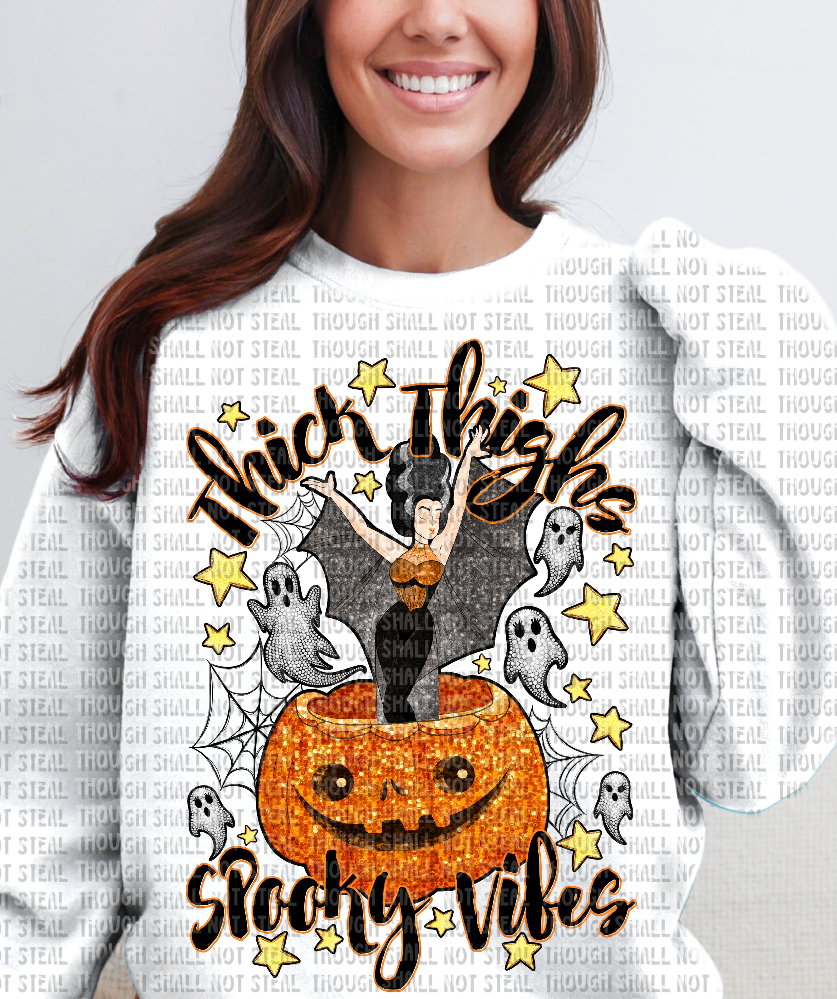 10-204 Thick Thighs and Spooky Vibes DTF Transfer ONLY