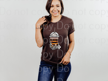 Load image into Gallery viewer, 11-24 Fall Skeleton coffee cup with leaves Completed Tee
