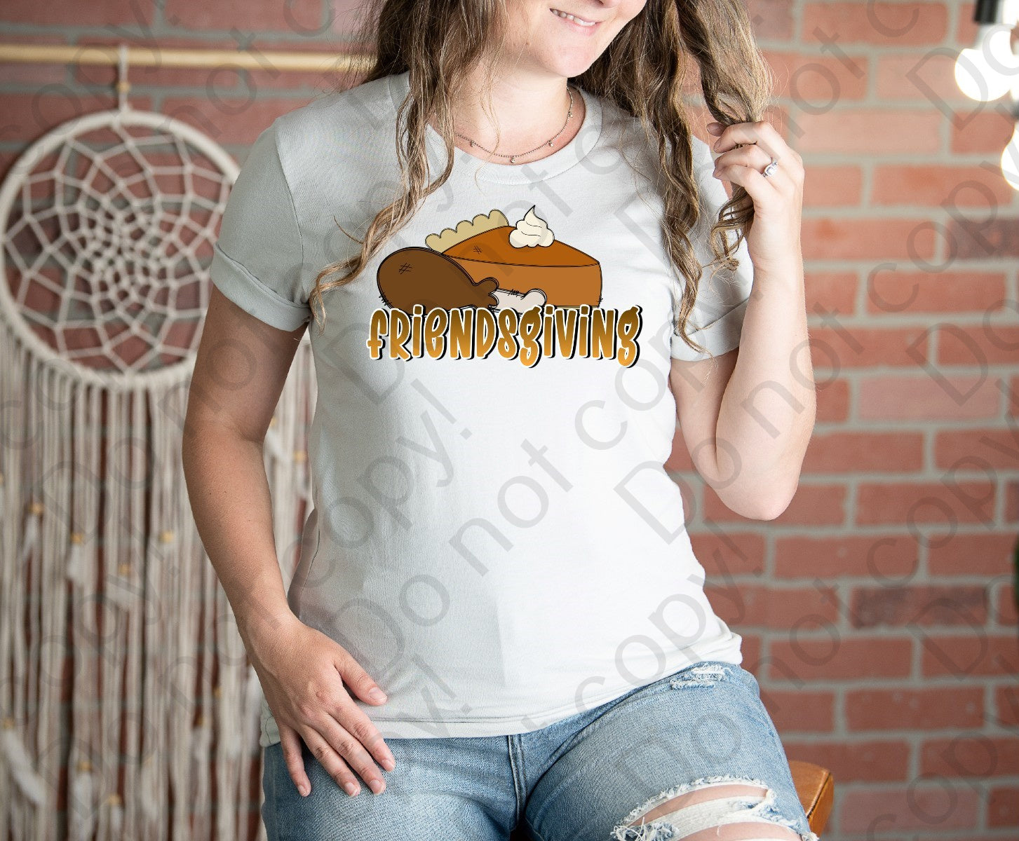 11-50 Friendsgiving with ombre font witha turkey leg and pumpkin pies Completed Tee