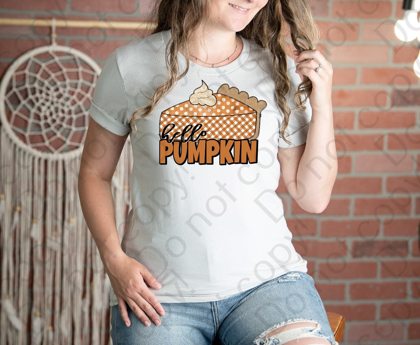 11-54 Hello Pumpkin with a poke a dot pumpkin pie Completed Tee