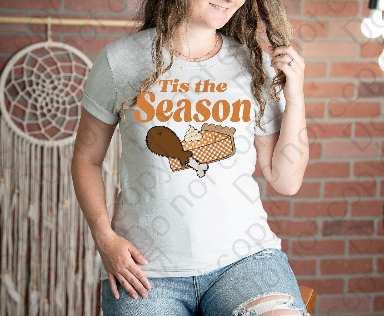 11-60 Tis the season  with a turkey leg and a poke a dot pumpkin pie DTF TRANSFER ONLY