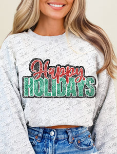 12-252 Happy Holidays - Gemstones and Glitter DTF TRANSFER ONLY