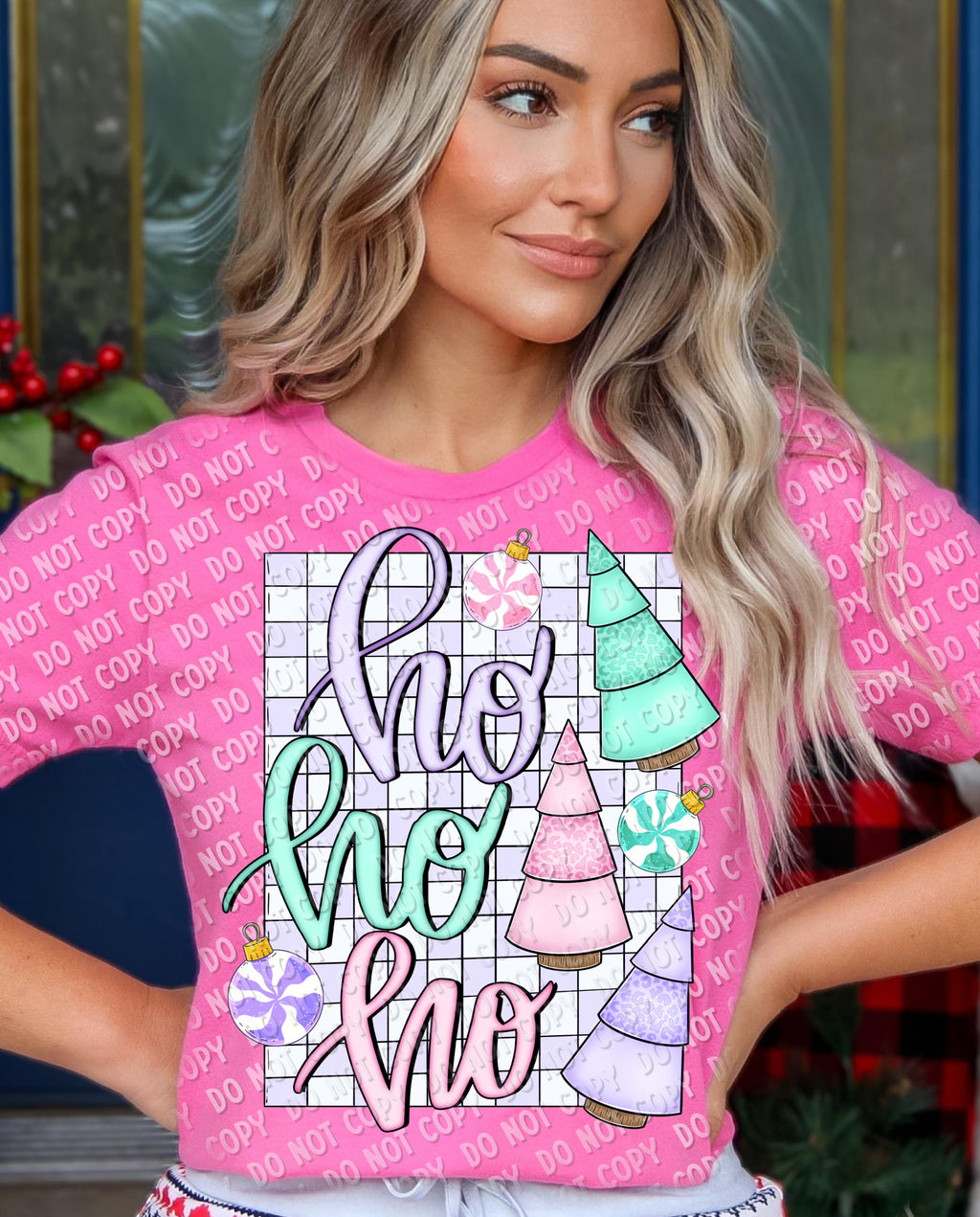 12-253 Ho Ho Ho - Pastel Completed Tee