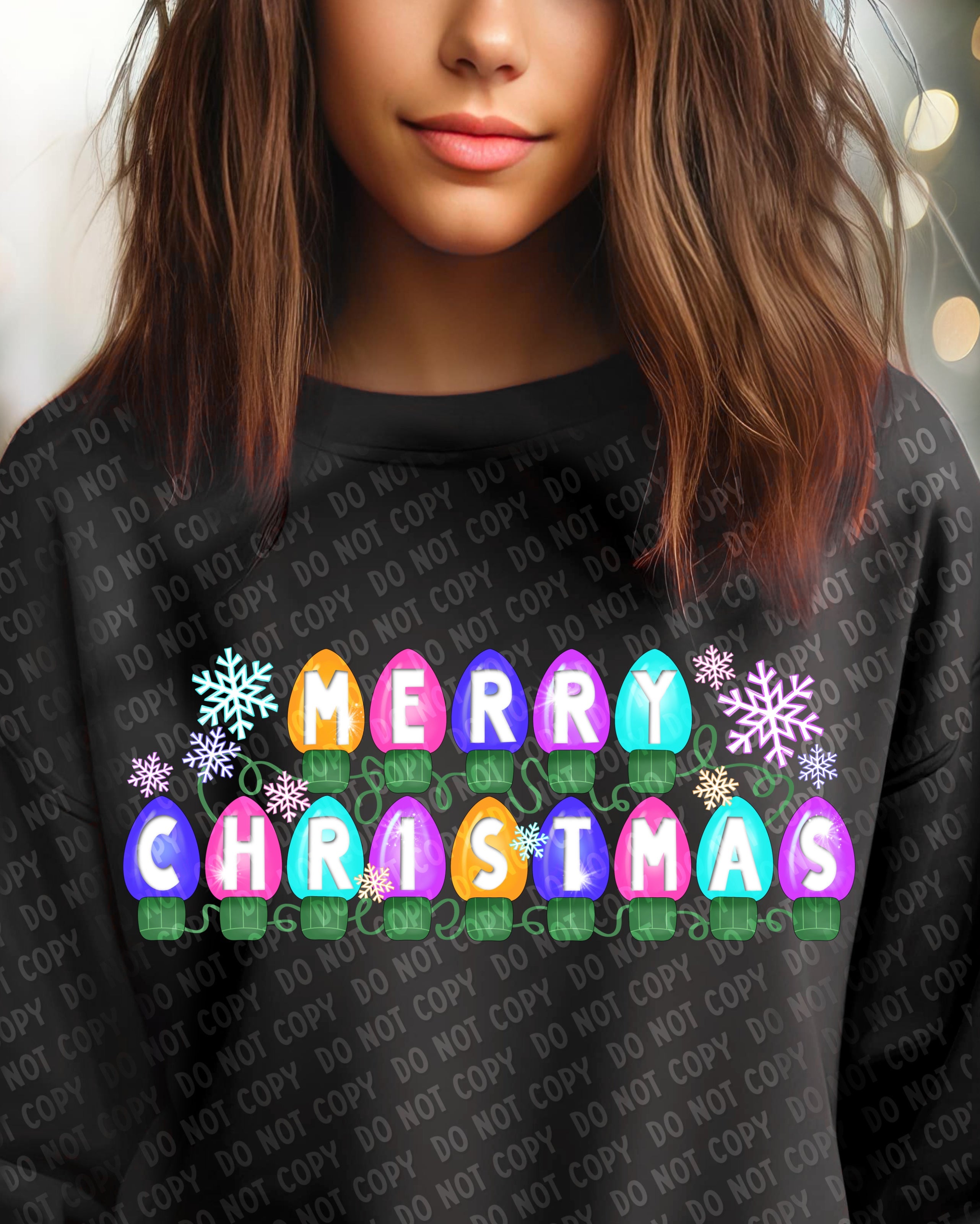 12-272 Merry Christmas - Light Bulbs Completed Tee