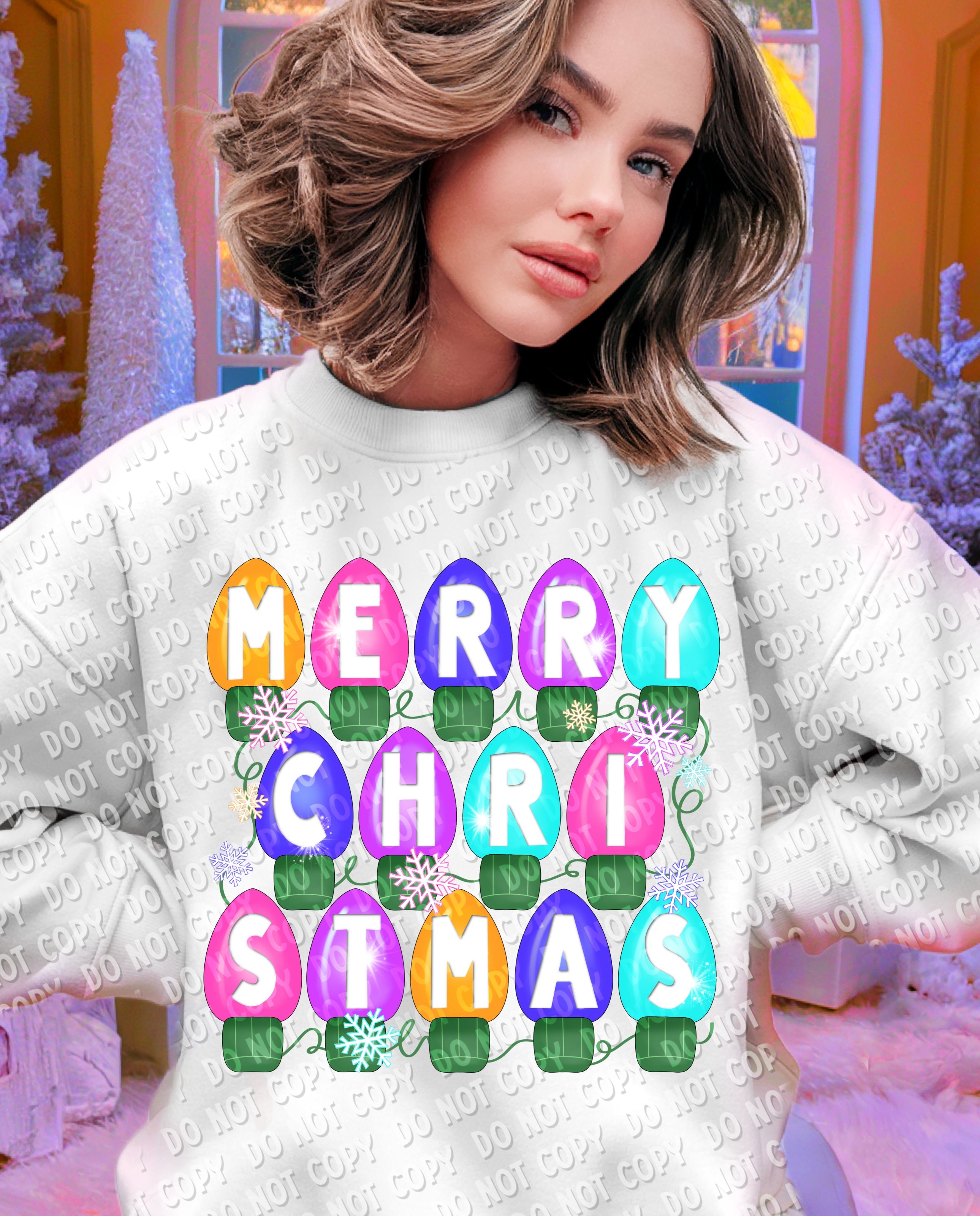 12-273 Merry Christmas - Light Bulbs-2  Completed Tee