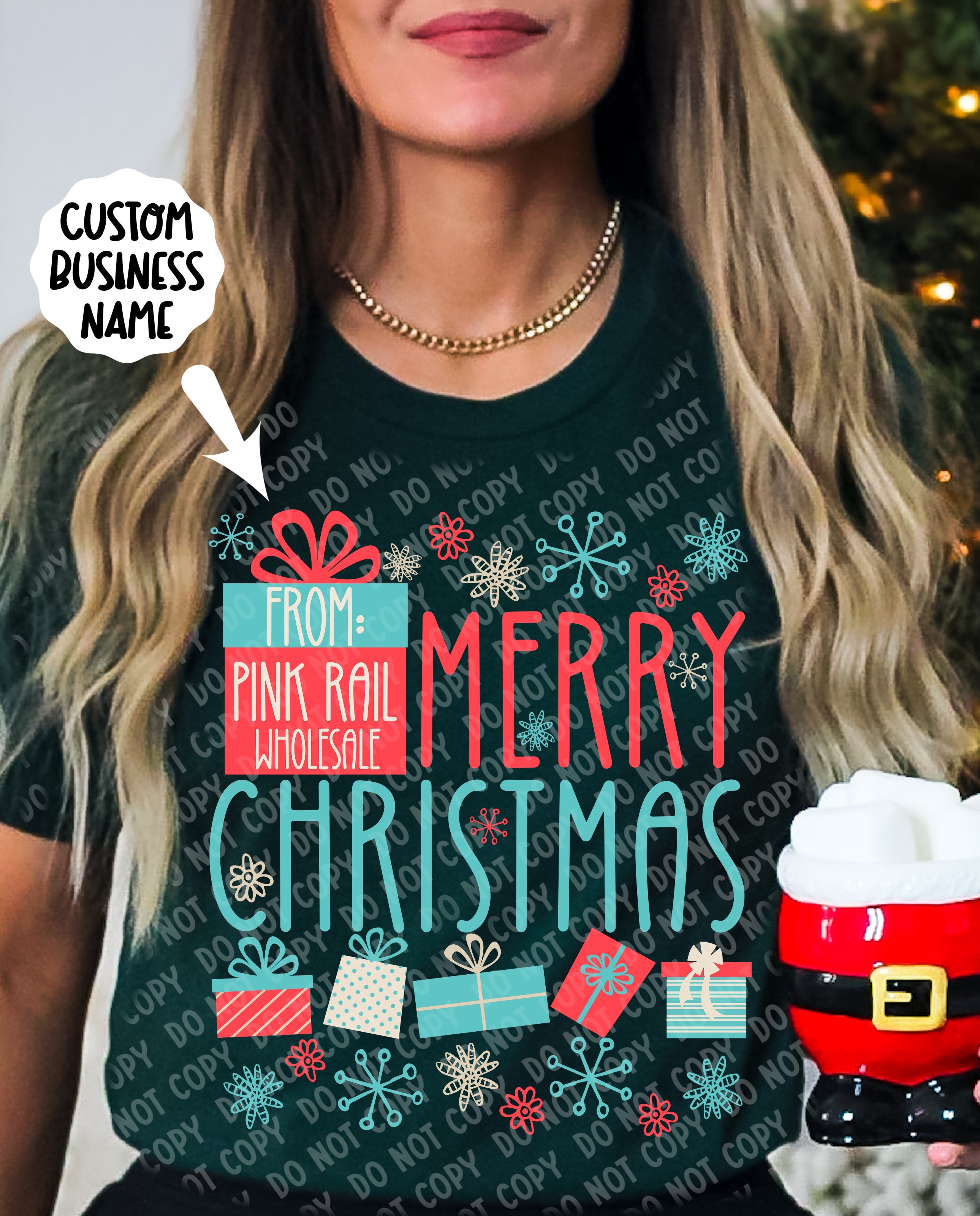 12-274 Merry Christmas - Business Name Blank Completed Tee