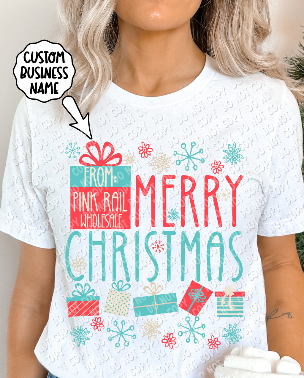 12-274 Merry Christmas - Business Name Blank Completed Tee