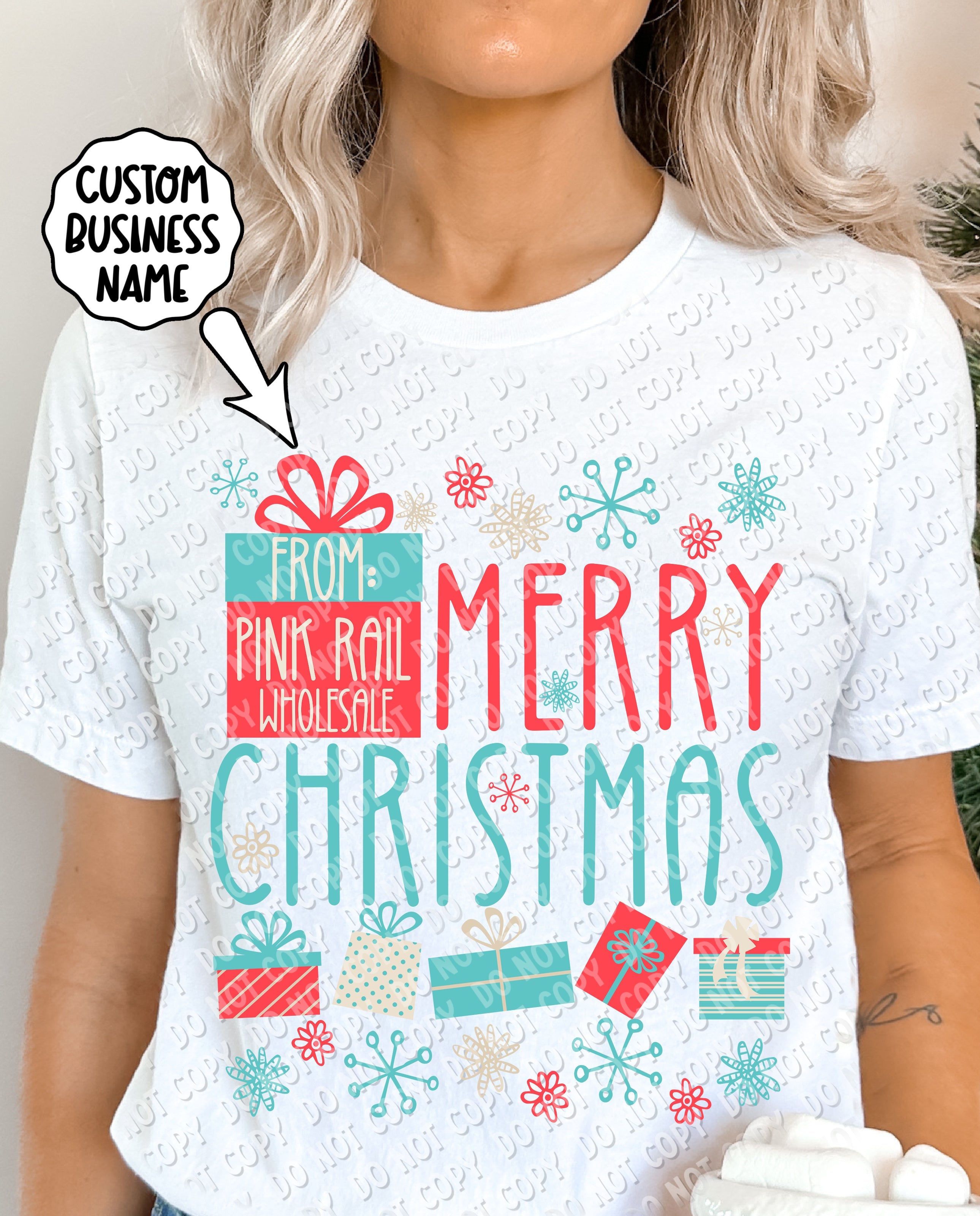 12-274 Merry Christmas - Business Name Blank Completed Tee