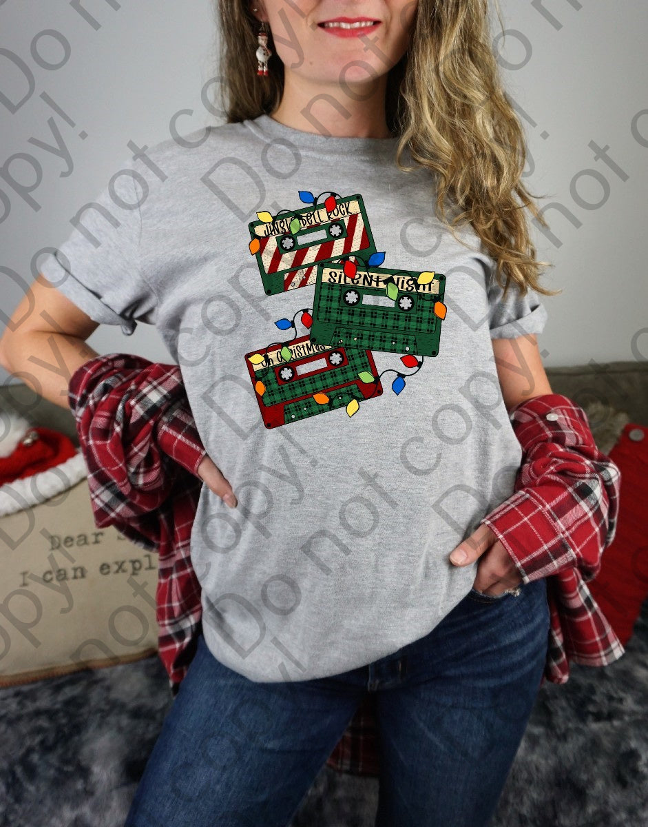 12-309 Red and Green Cassette Tapes with Christmas Songs and Lights DTF TRANSFER ONLY