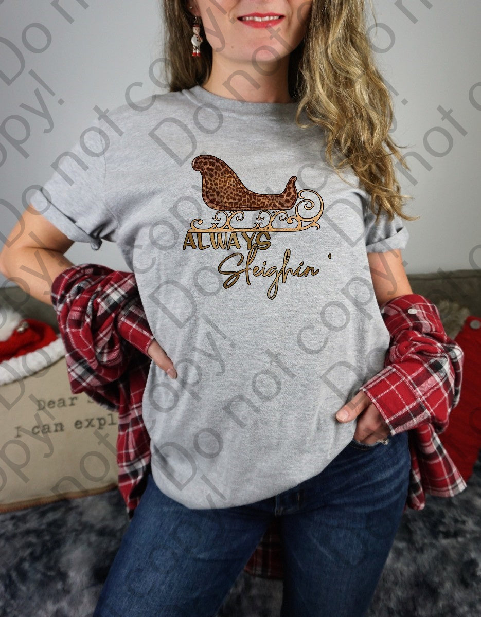 12-315 Always Sleighin Cheetah Print Completed Tee