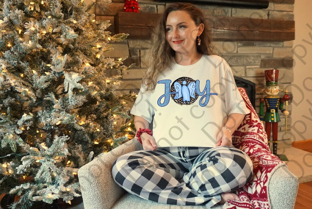 12-319 Blue Glitter Joy Angel with Cheetah Print Completed Tee