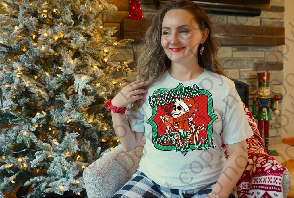 12-330 Christmas Makes Me Feel Alive Skeleton Completed Tee