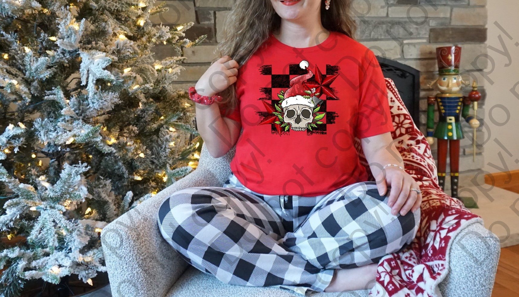 12-333 Christmas Skull DTF TRANSFER ONLY