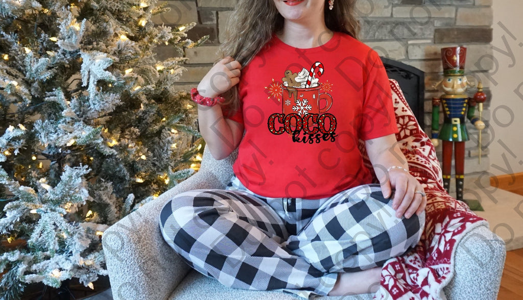 12-334 Coco Christmas Coffee Cup Cheetah Print with Snowflakes Completed Tee
