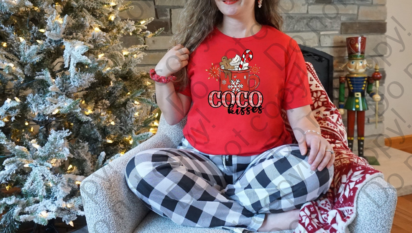 12-335 Coco Christmas Coffee Cup Red Plaid DTF TRANSFER ONLY