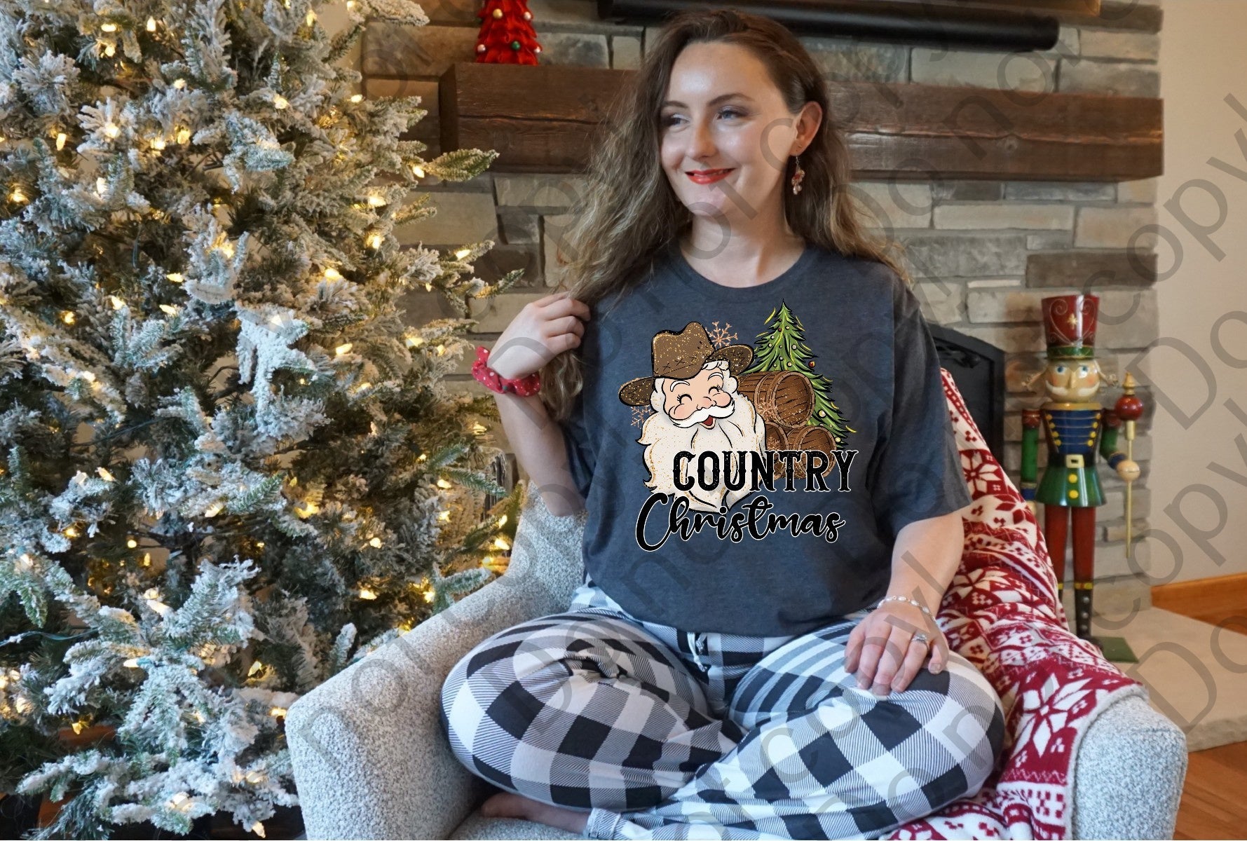 12-339 Country Christmas with Cowboy Santa DTF TRANSFER ONLY
