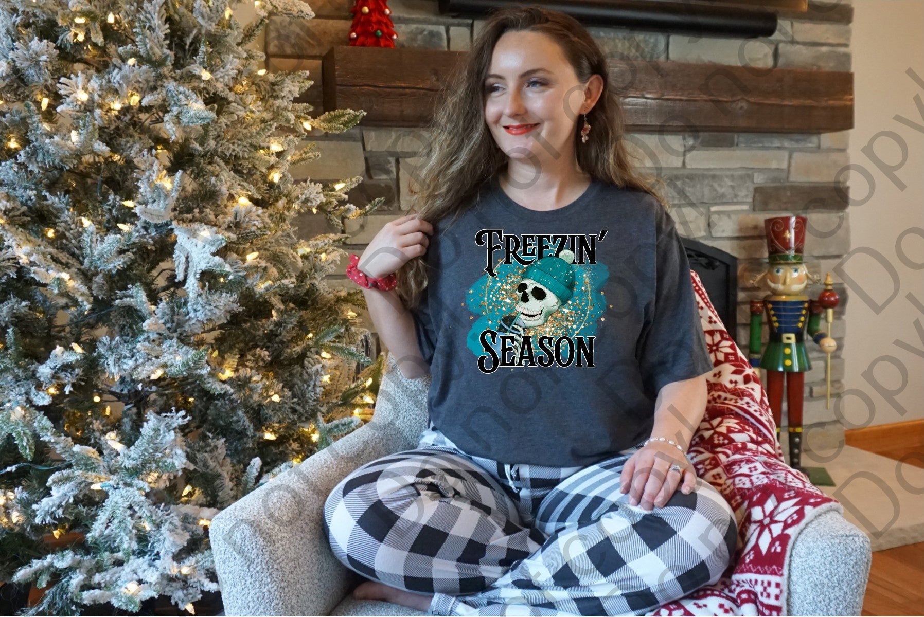 12-345 Freezin' Season Skeleton with Coffee DTF TRANSFER ONLY