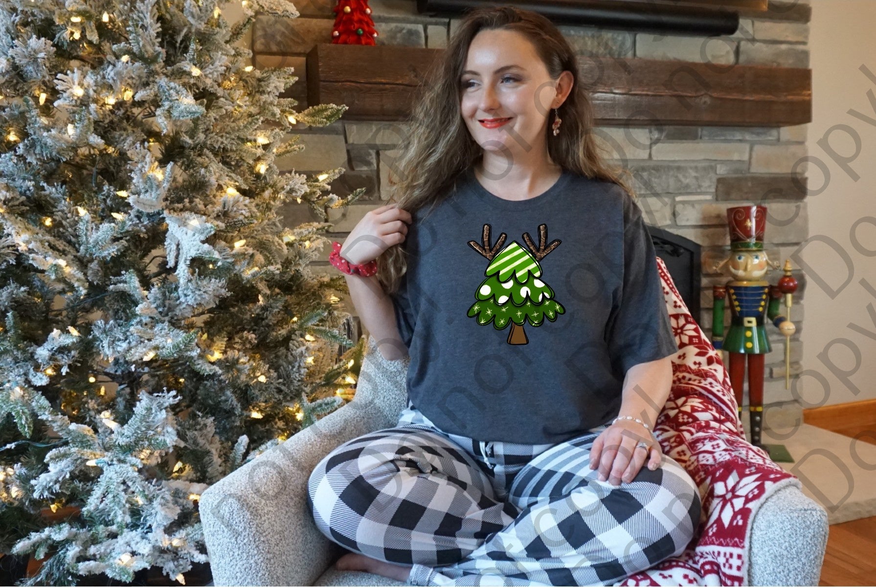 12-346 Green Tree with Cheetah Print and Antlers DTF TRANSFER ONLY