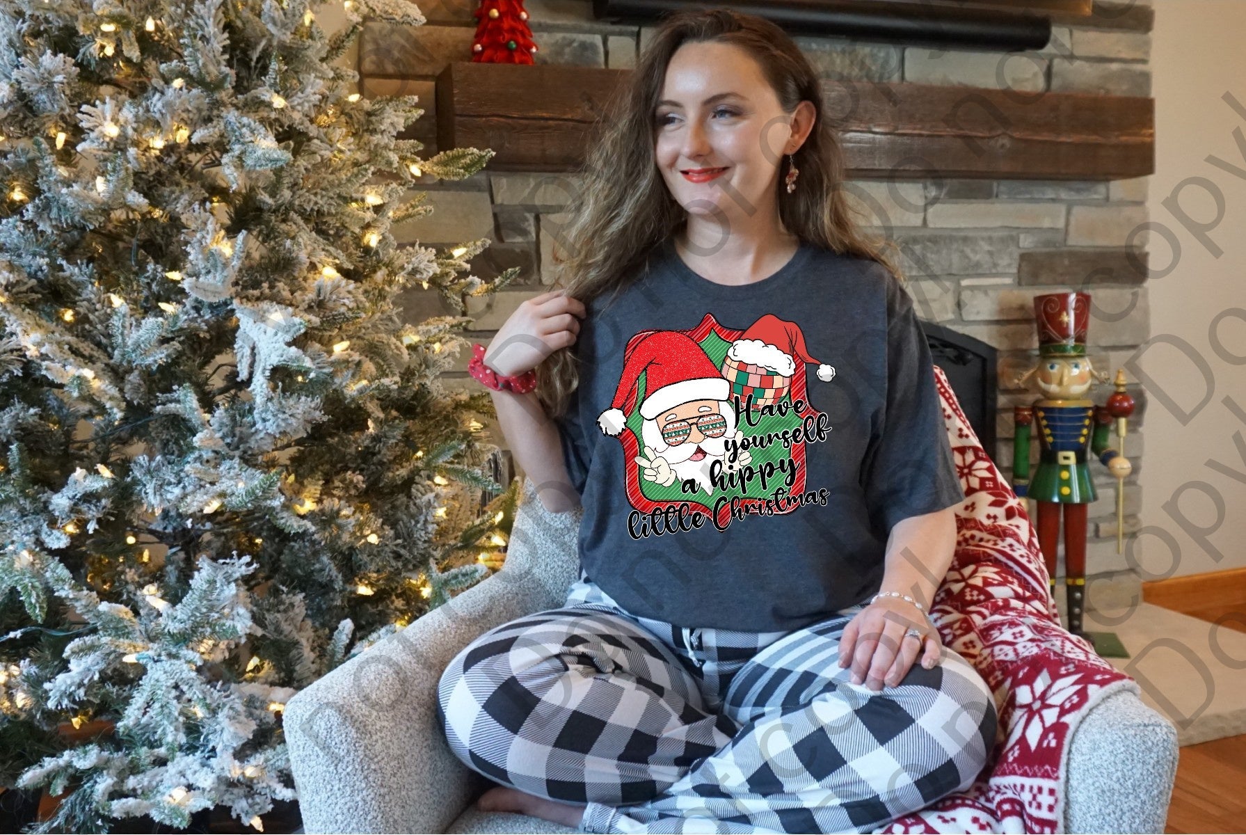 12-347 Have Yourself a Hippy Little Christmas Santa DTF TRANSFER ONLY