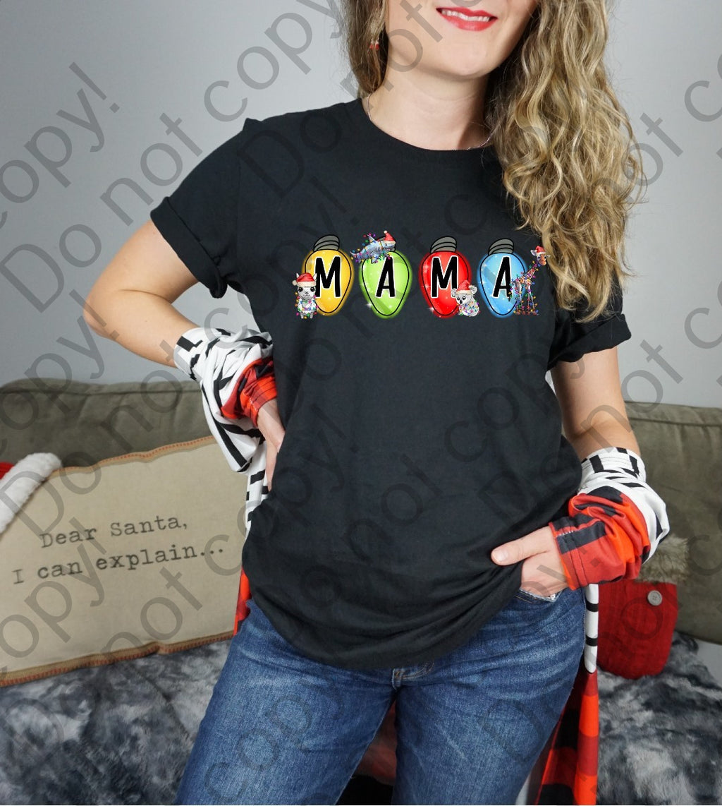 12-356 Mama in Bright Glitter Animals with Christmas Lights Completed Tee