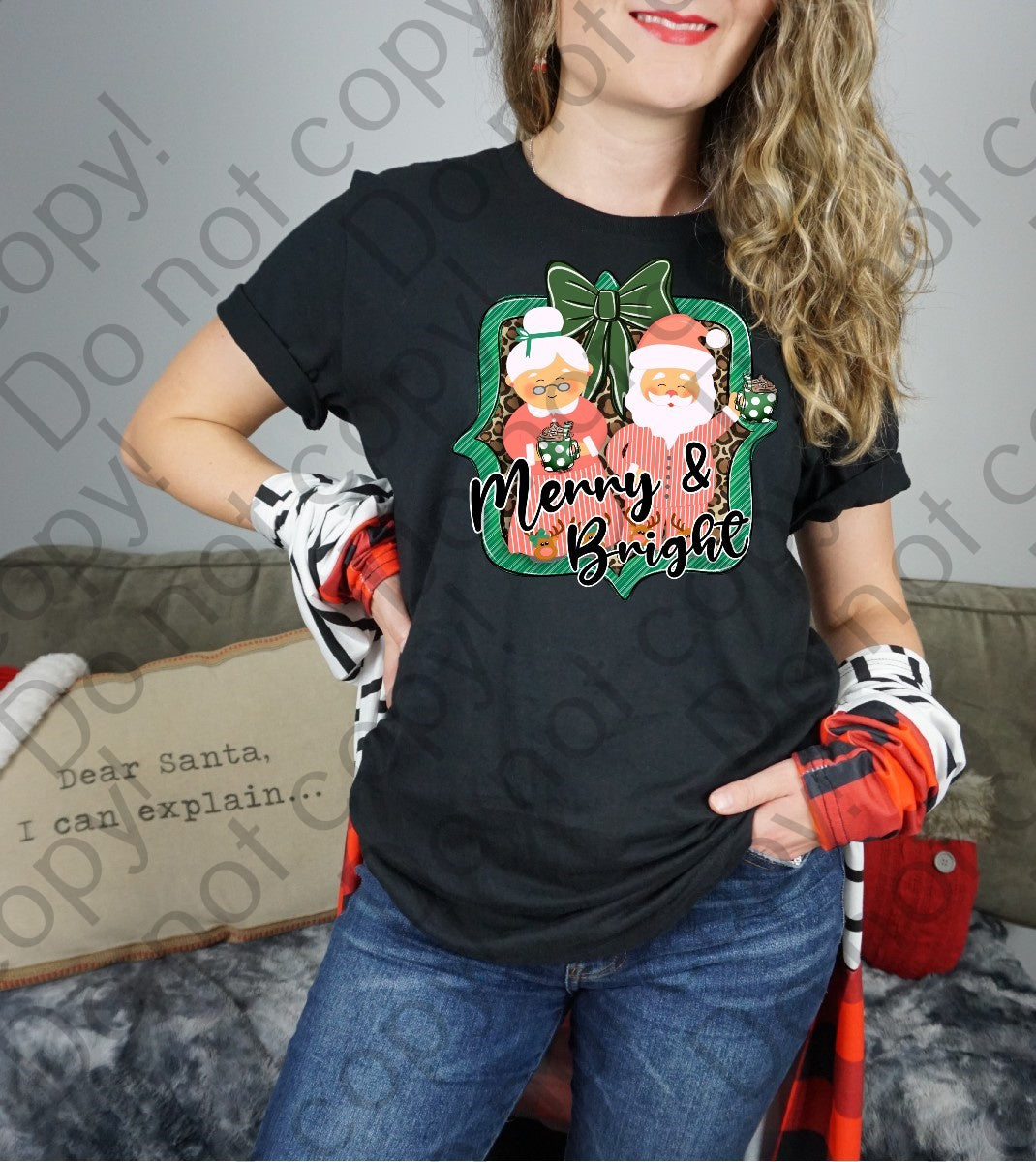 12-358 Merry and Bright Mr.  & Mrs. Claus DTF TRANSFER ONLY