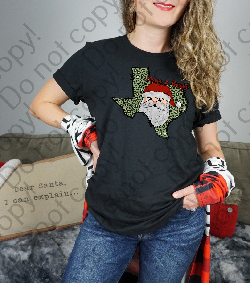 12-361 Merry and Bright Texas with Santa DTF TRANSFER ONLY