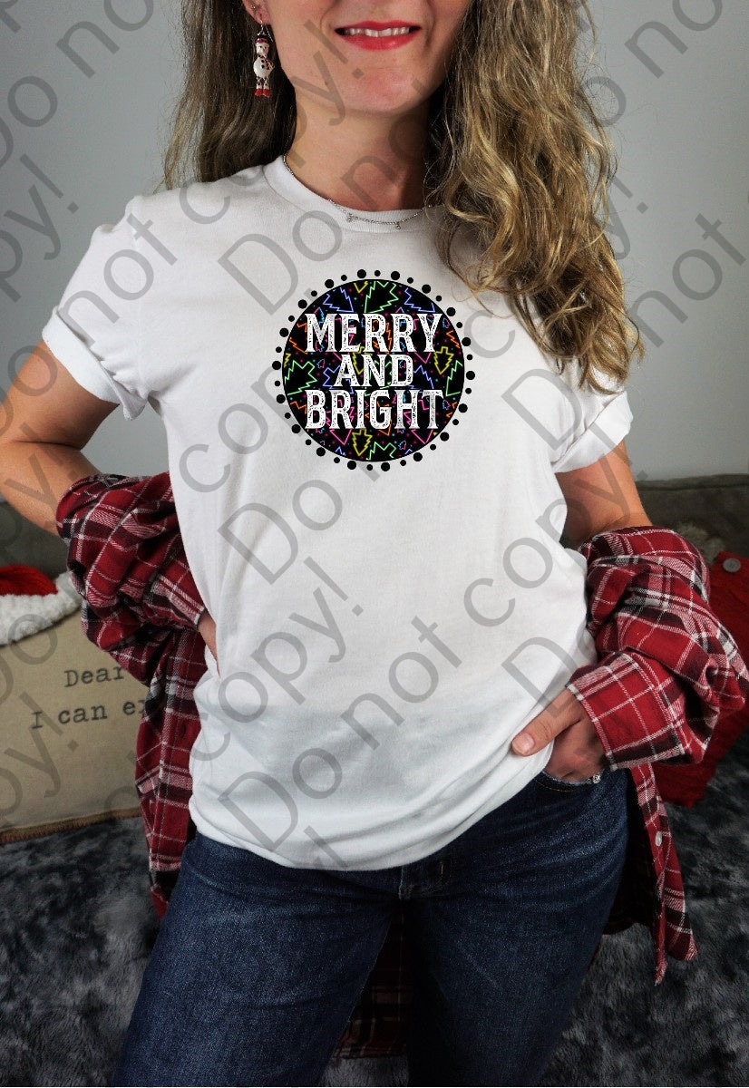 12-362 Merry and Bright White with Neon DTF TRANSFER ONLY