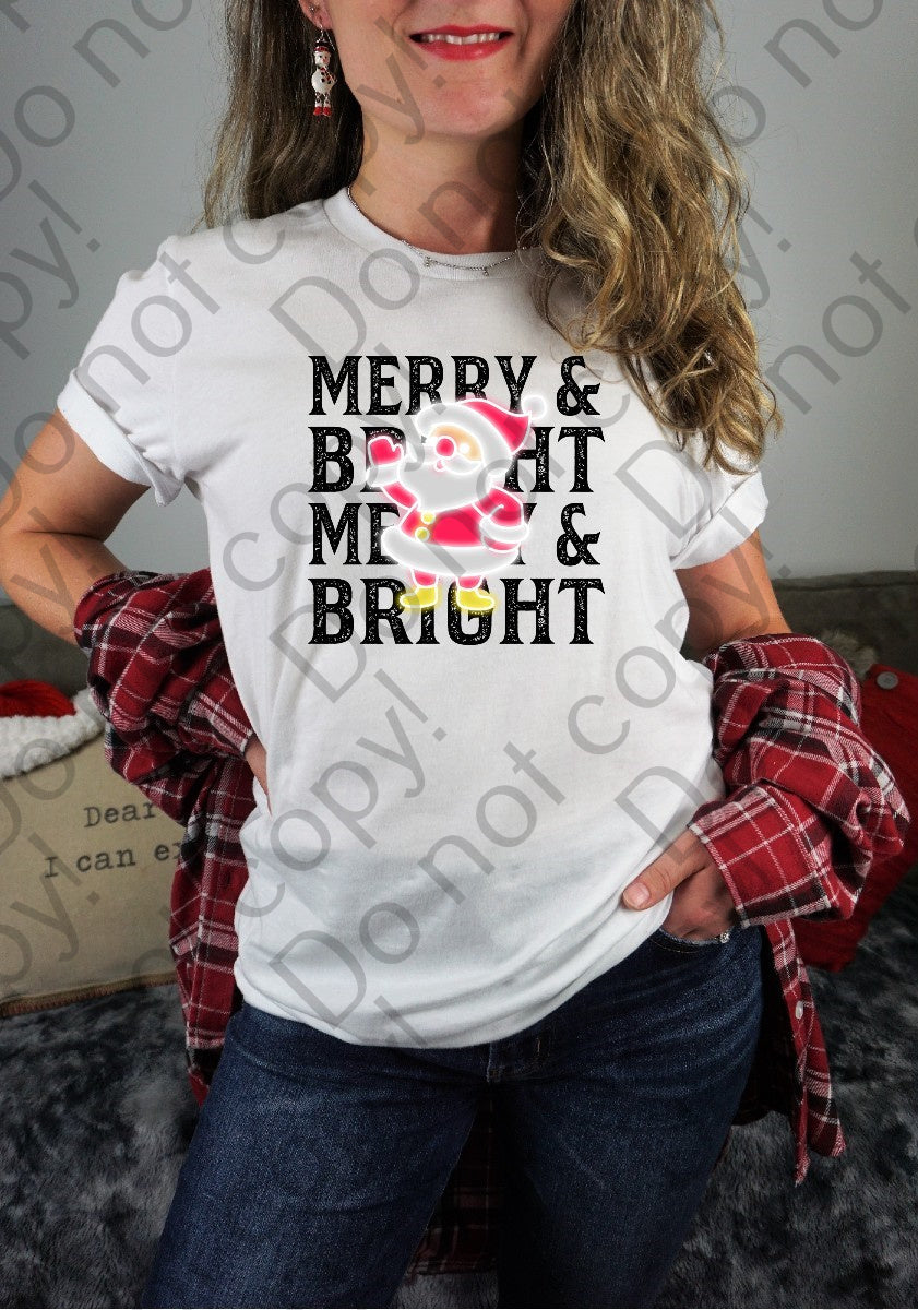 12-363 Merry and Bright with Santa Claus DTF TRANSFER ONLY