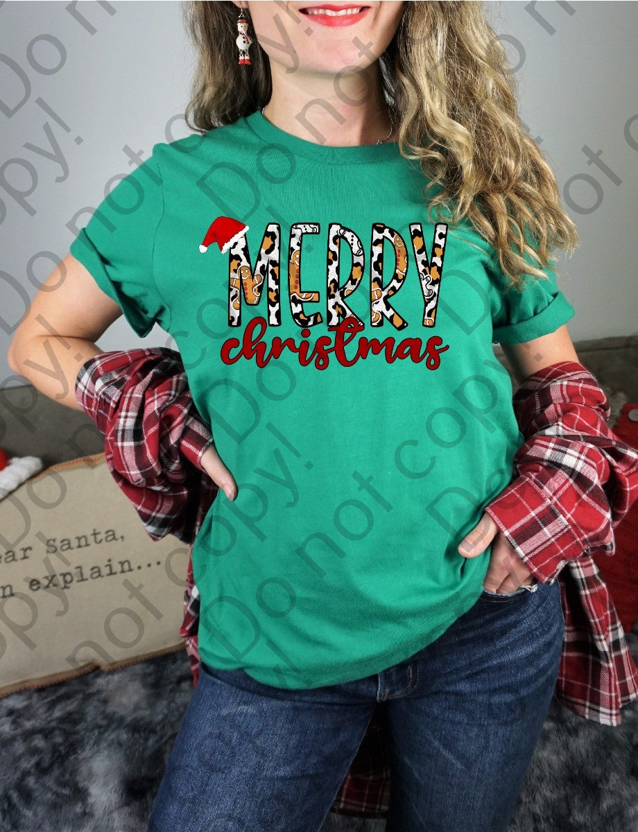 12-372 Merry Christmas Gingerbread Cheetah Completed Tee