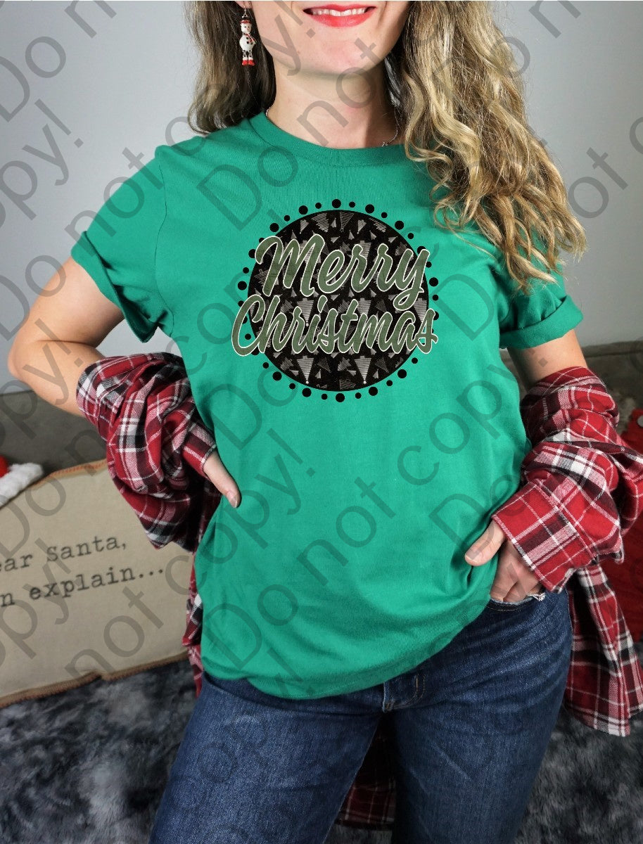 12-373 Merry Christmas Green and Black 2 DTF TRANSFER ONLY