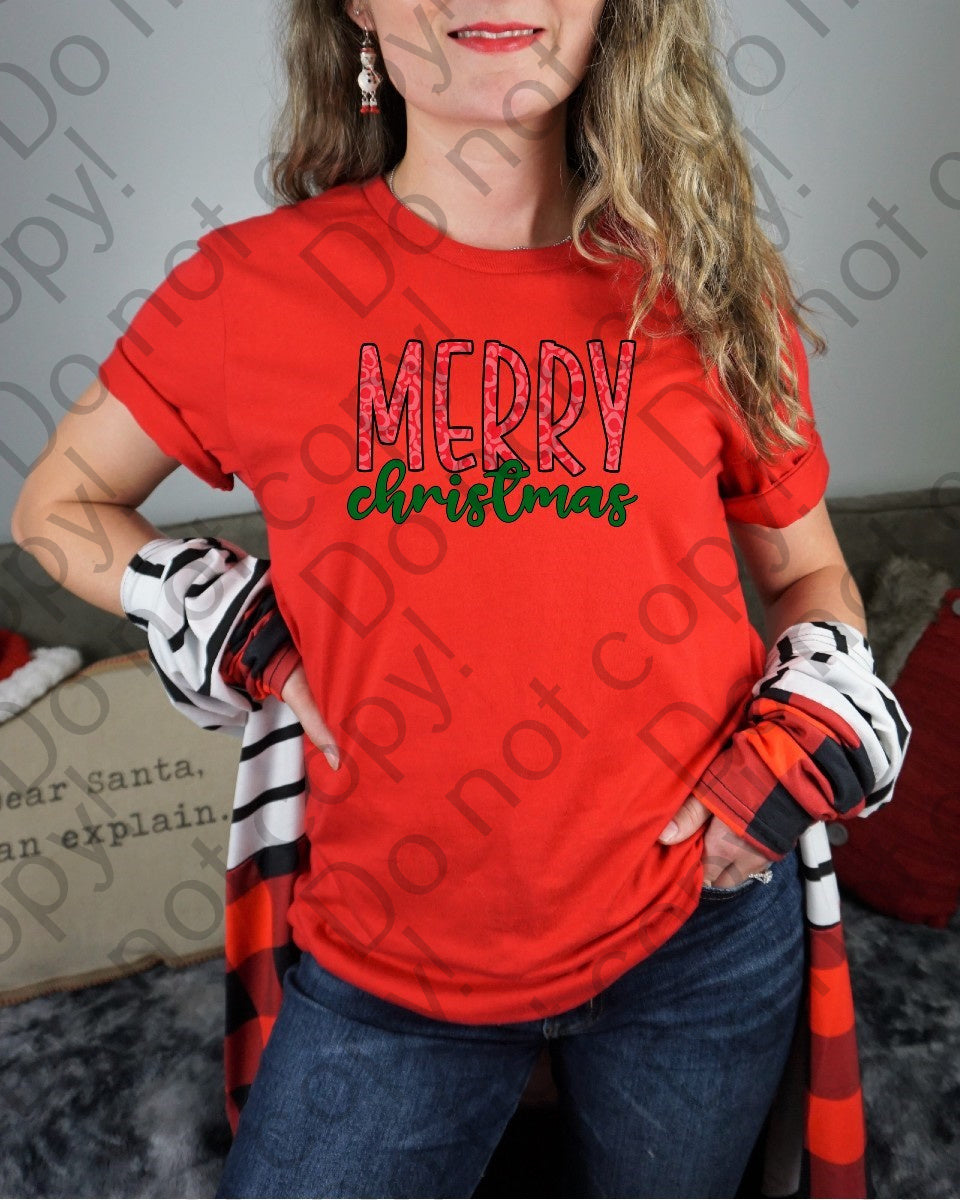 12-375 Merry_Christmas_Green_and_Red_Cheetah Completed Tee