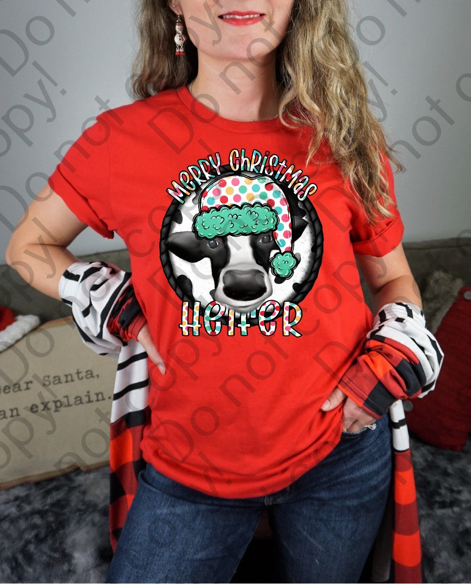12-376 Merry Christmas Heifer Colored Polka Dot Hat DTF TRANSFER ONLY